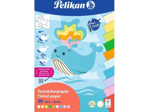 [90288668 1496957] Pelikan Tonzeichenpapier Summer 20 Blatt, 11 Farben assortiert