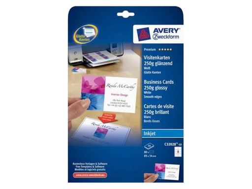 [90048688 136626] Avery Zweckform Visitenkarten-Etiketten Inkjet 85 x 54 mm 240 g/m²  80 Stück