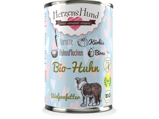 [90290861 1539719] HerzensHund Nassfutter Welpe Bio-Huhn mit Bio-Karotte, 400 g
