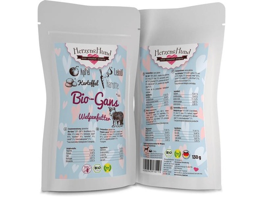 [90290870 1539714] HerzensHund Nassfutter Welpe Bio-Gans mit Bio-Apfel, 130 g