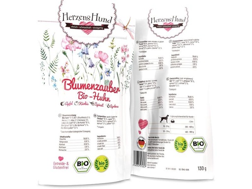 [90290881 1539681] HerzensHund Nassfutter Blumenzauber Bio-Huhn, 130 g