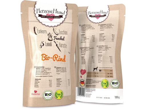 [90290923 1539676] HerzensHund Nassfutter Bio-Rind mit Bio-Gemüse, 130 g