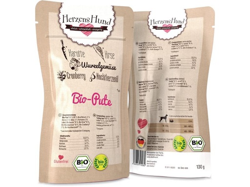 [90291189 1539678] HerzensHund Nassfutter Bio-Pute mit Bio-Gemüse, 130 g
