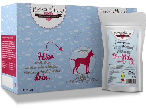 [90291240 1539705] HerzensHund Nassfutter Getreidefrei Bio-Pute mit Bio-Karotte, 130 g