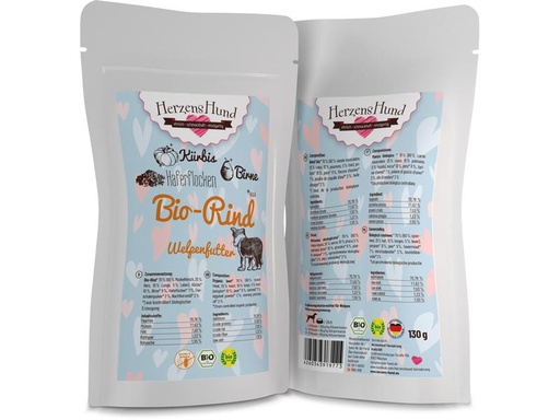 [90291260 1539715] HerzensHund Nassfutter Welpe Bio-Rind mit Bio-Kürbis, 130 g