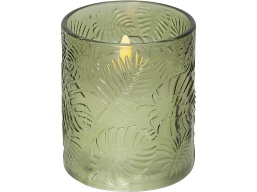 [90291616 1523357] Star Trading LED-Kerze Pillar Flamme Leaf, Ø 10 x 12.5 cm, Grün