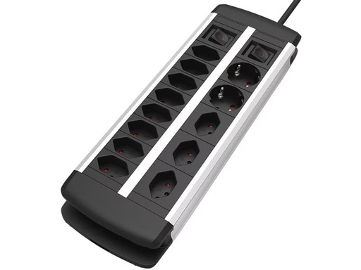 [90291699 1548547] Schönenberger Steckdosenleiste ALU 11x T13, 2x Schuko, 2x Schalter