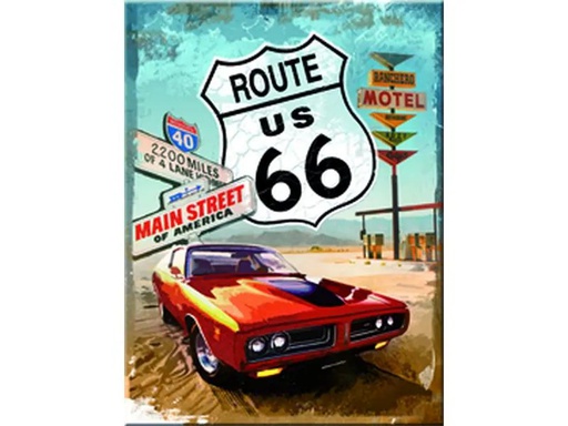 [90292124 1540328] Nostalgic Art Haftmagnet Route 66 1 Stück, Mehrfarbig