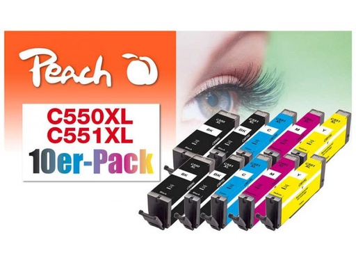 [90292338 1553740] Peach Tintenset Canon 550XL/551XL, Multi-10-Pack BK/PBK/C/M/Y