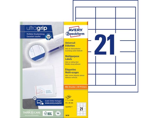 [90004884 990838] Avery Zweckform Universal-Etiketten 3670 64x36 mm, 1 Blatt