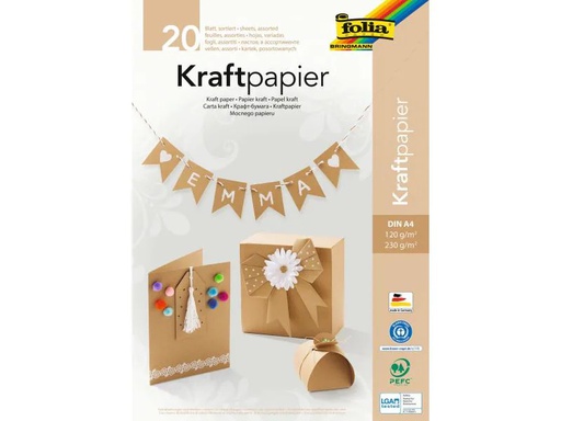 [90049066 1094684] Folia Kraftkarton Kraftpapier A4 Uni 120/230 g/m², sortiert