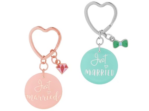 [90293646 1438916] Sheepworld Schlüsselanhänger Just Married Pink/Blau, 2 Stück