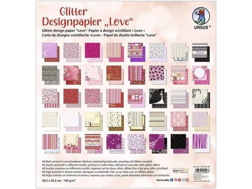 [90293754 1447244] URSUS Designpapier Glitter Love 40 Blatt, 190 g/m²