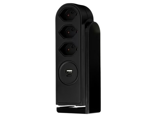 [90293879 1556735] STEFFEN Tischsteckdosenleiste Clamp 3x T13, USB-A+C, Schwarz
