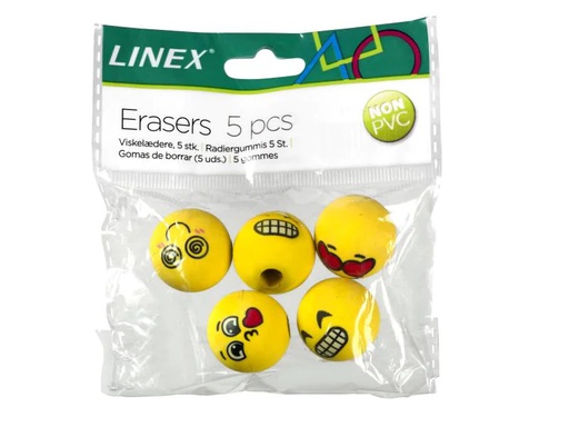 [90049179 879400] Linex Radiergummi lustige Gesichter 5 Stück, Gelb