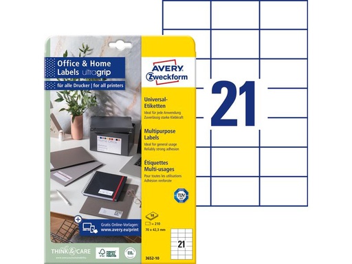 [90049261 1131944] Avery Zweckform Universal-Etiketten 3652 70 x 42.3 mm, 10 Blatt