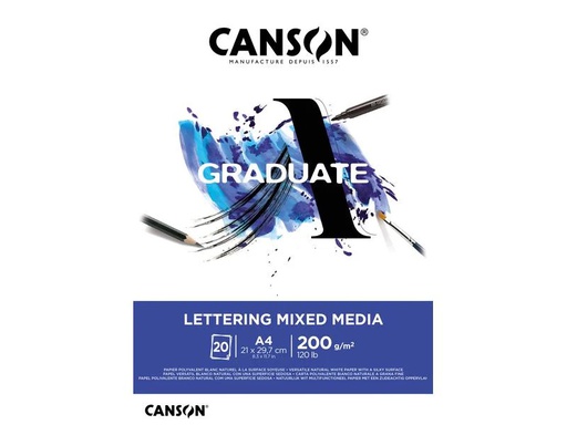 [90295557 1564905] Canson Zeichenblock Graduate Lettering Mixed Media A4, 20 Blatt