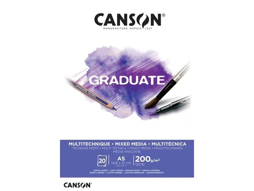 [90295629 1564915] Canson Zeichenblock Graduate Mixed Media A5, 20 Blatt