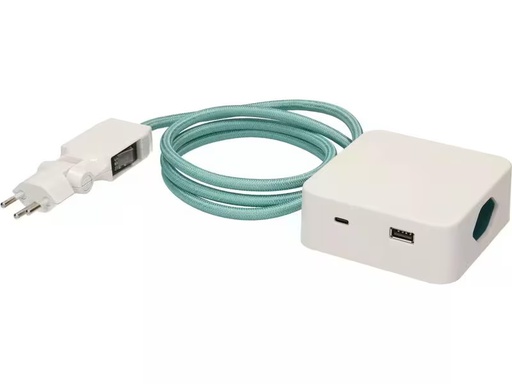 [90296312 1566242] maxTex Steckdosenleiste Cube 3x T13, USB A/C, Weiss/Türkis