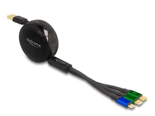 [90296440 1565108] Delock USB 2.0-Kabel USB A – Micro-USB B/2x USB C 1.13 m, Schwarz