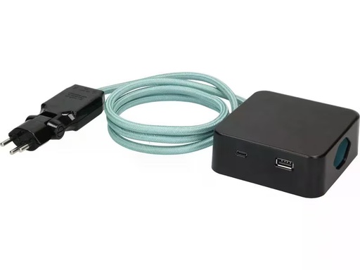 [90296491 1566243] maxTex Steckdosenleiste Cube 3x T13, USB A/C, Schwarz/Türkis