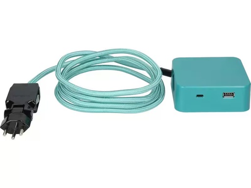 [90296568 1566240] maxTex Steckdosenleiste Cube 3x T13, USB A/C, Türkis/Schwarz