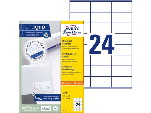 [90049488 95722] Avery Zweckform Universal-Etiketten 3475 70 x 36 mm, 100 Blatt