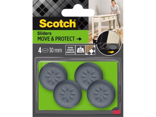 [90297831 1571151] 3M Stuhlbeingleiter Move &amp; Protect, Ø 30 mm, Grau, 4er Pack