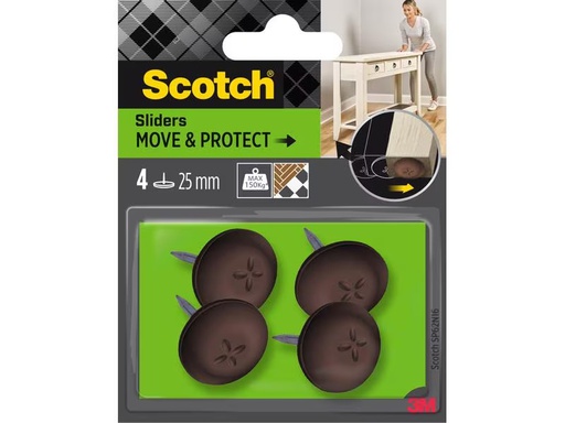[90297883 1571173] 3M Stuhlbeingleiter Move &amp; Protect, Ø 25 mm, Braun, 4er Pack