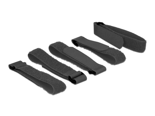 [90298472 1573959] Delock Klettkabelbinder mit Schlaufe Schwarz 300 mm x 20 mm 5 Stück