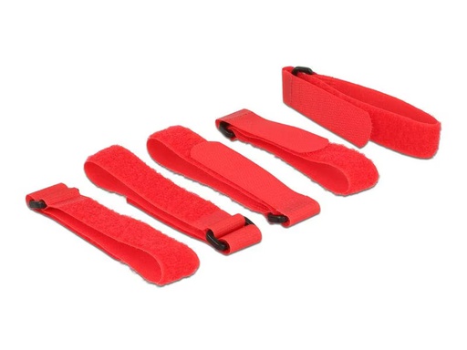 [90298557 1573960] Delock Klettkabelbinder mit Schlaufe Rot 300 mm x 20 mm, 5 Stück