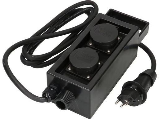 [90298714 1566259] Max Hauri Gartensteckdose 2x T13 IP55 mit Spiess, Schwarz