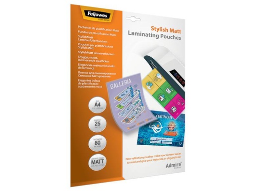 [90049696 916460] Fellowes Laminierfolie Admire Stylish A4, 80 µm, 25 Stück, Matt