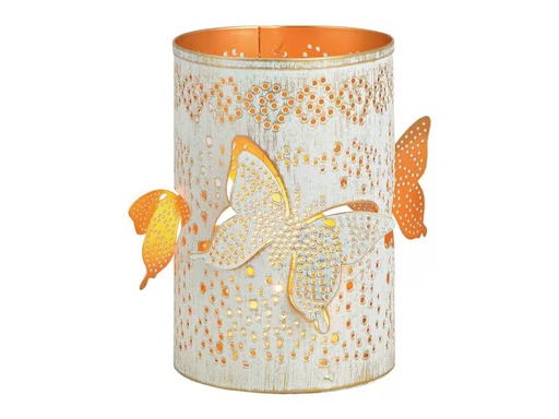 [90299368 1570107] G. Wurm Windlicht Schmetterling 15 cm, Weiss/Gold