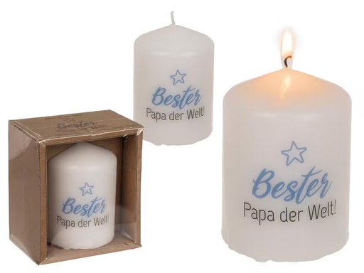 [90299396 1570110] G. Wurm Stumpenkerze Bester Papa der Welt 8 x 6 cm, Weiss