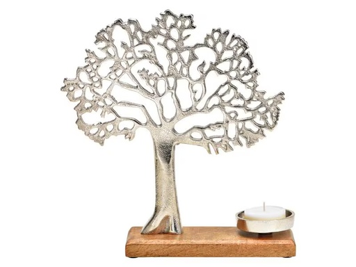 [90299433 1570086] G. Wurm Teelichthalter Baum 1 Stück, Nature/Silber