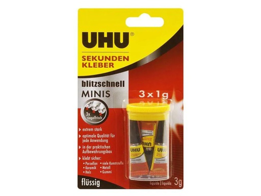 [90049858 683233] UHU Sekundenkleber Minis flüssig 3 Stück, Transparent
