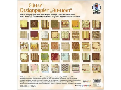 [90300965 1447246] URSUS Designpapier Glitter Herbst 40 Blatt, 190 g/m²