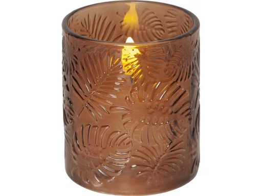 [90301103 1523354] Star Trading LED-Kerze Pillar Flamme Leaf, Ø 8.5 x 10 cm, Braun