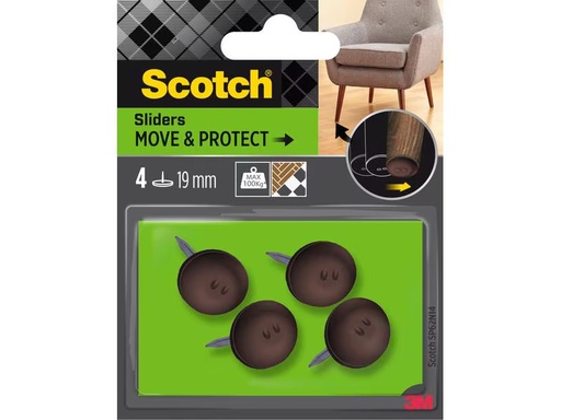 [90301150 1571172] 3M Stuhlbeingleiter Move &amp; Protect, Ø 19 mm, Braun, 4er Pack