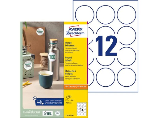 [90050048 926284] Avery Zweckform Runde Etiketten L3416-100 Ø 60 mm