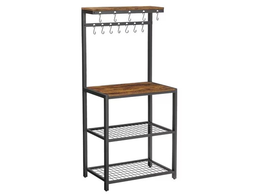 [90302560 1570390] VASAGLE Küchenregal mit 12 Haken 151.5 x 60 cm, Braun/Schwarz