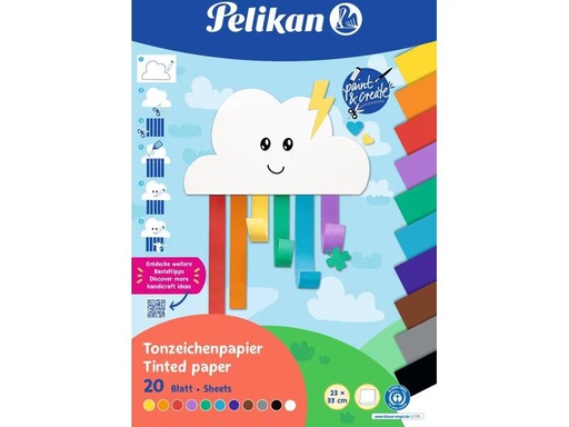 [90303133 1496949] Pelikan Tonzeichenpapier Rainbow 20 Blatt, 11 Farben assortiert