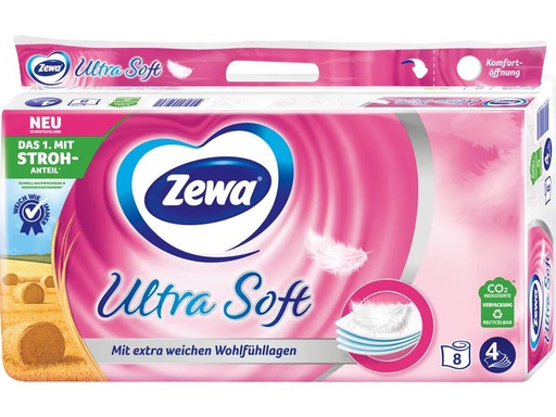 [90303344 1440116] Zewa Toilettenpapier Ultra Soft mit Strohzellstoff 8 Rollen