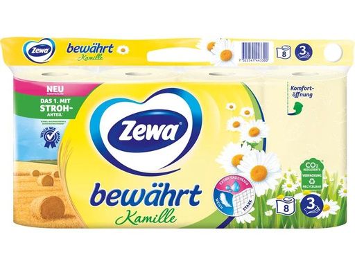 [90304673 1440114] Zewa Toilettenpapier Bewährt Kamille mit Strohzellstoff 8 Rollen