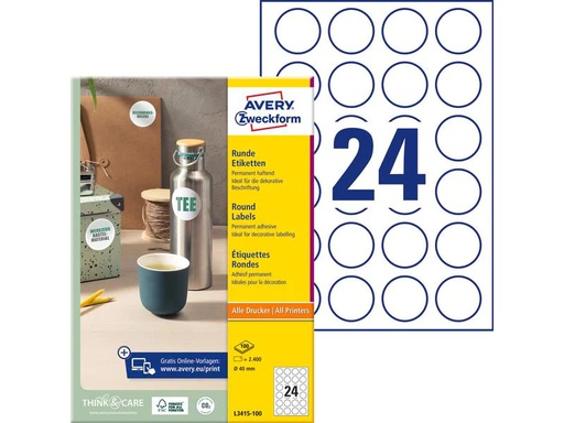 [90005034 926283] Avery Zweckform Runde Etiketten L3415-100 Ø 40 mm