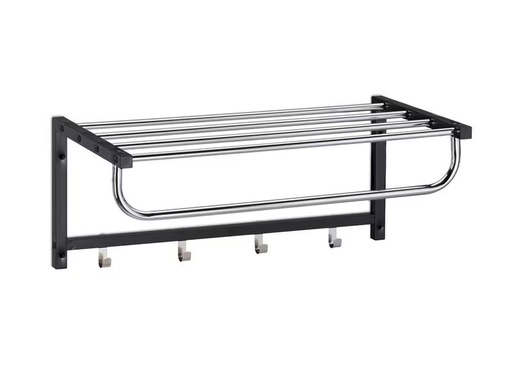 [90307567 1594796] relaxdays Garderobenleiste mit Ablage 4 Haken, Schwarz/Silber