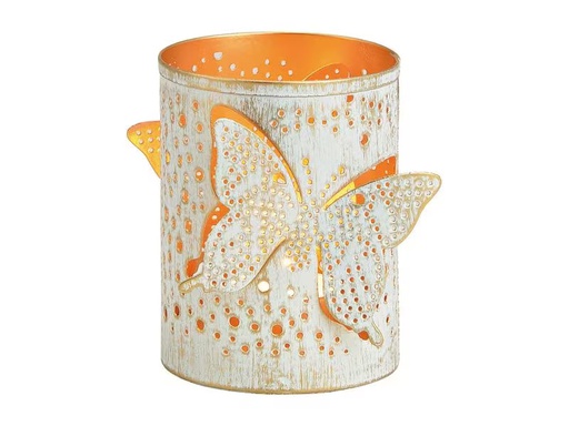 [90308361 1570108] G. Wurm Windlicht Schmetterling 13 cm, Weiss/Gold