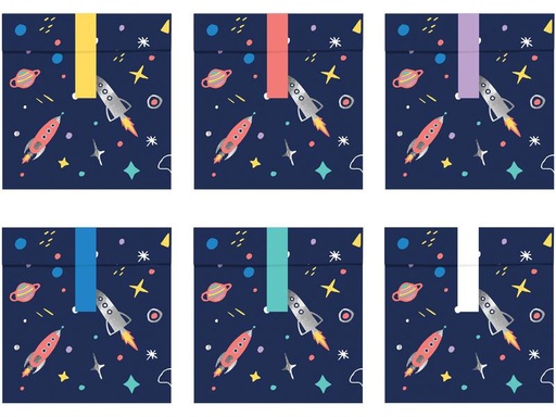 [90308396 1600524] Partydeco Geschenktüte Kosmos 6 Stück, Blau