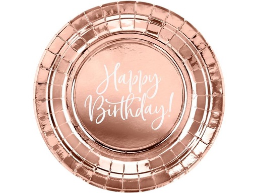 [90308475 1600484] Partydeco Einwegteller Happy Birthday 18 cm, 6 Stück, Rosegold